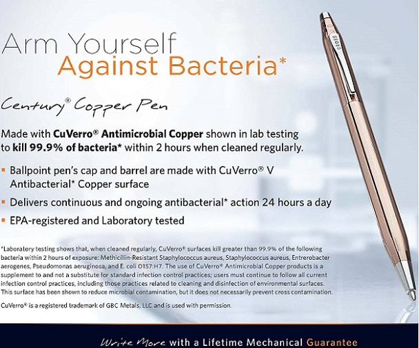 Kills 99% of Bacteria and Viruses Cotech Antimicrobial Copper Pen 
